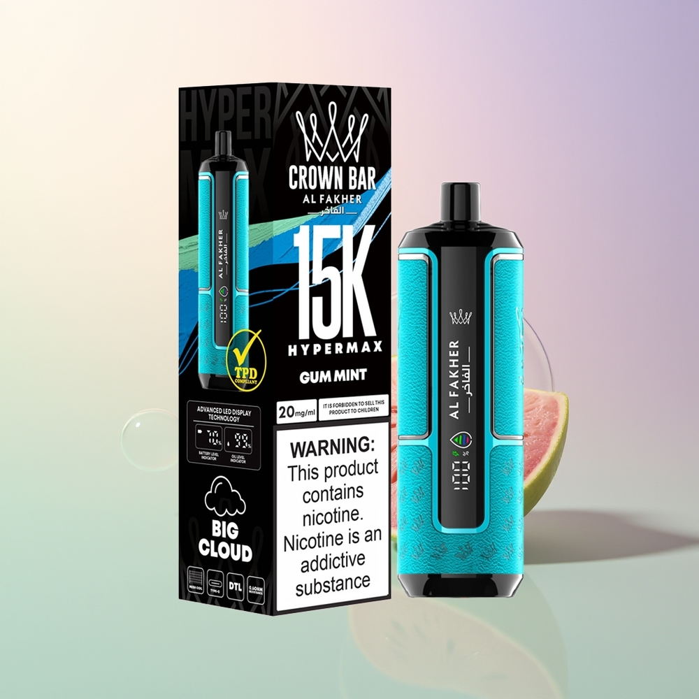 Al Fakher Crown Bar 15K Hypermax Disposable Vape Kit Gum Mint 22ml 600mAh Type-C DTL 6mg Compact Lightweight