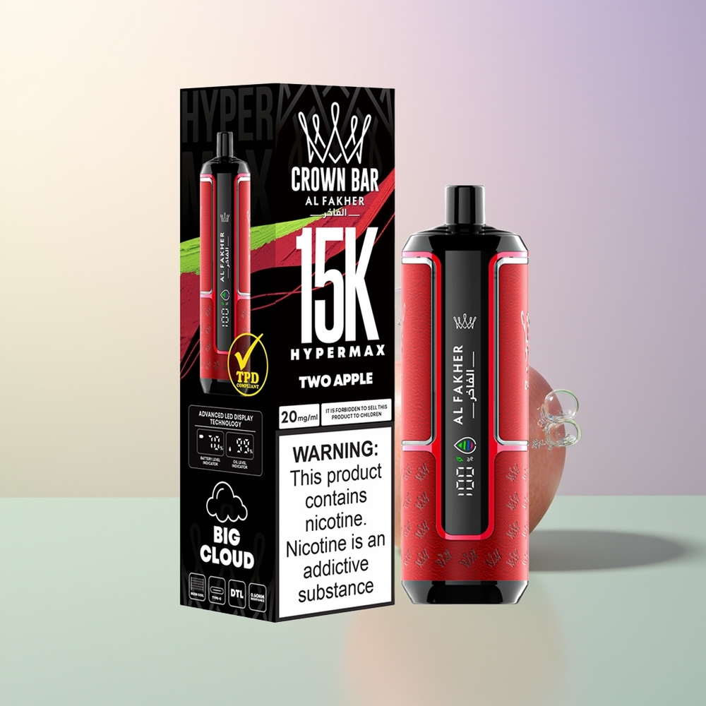 Al Fakher Crown Bar 15K Two Apple Hypermax Disposable Vape Kit 22ml 600mAh DTL 6mg