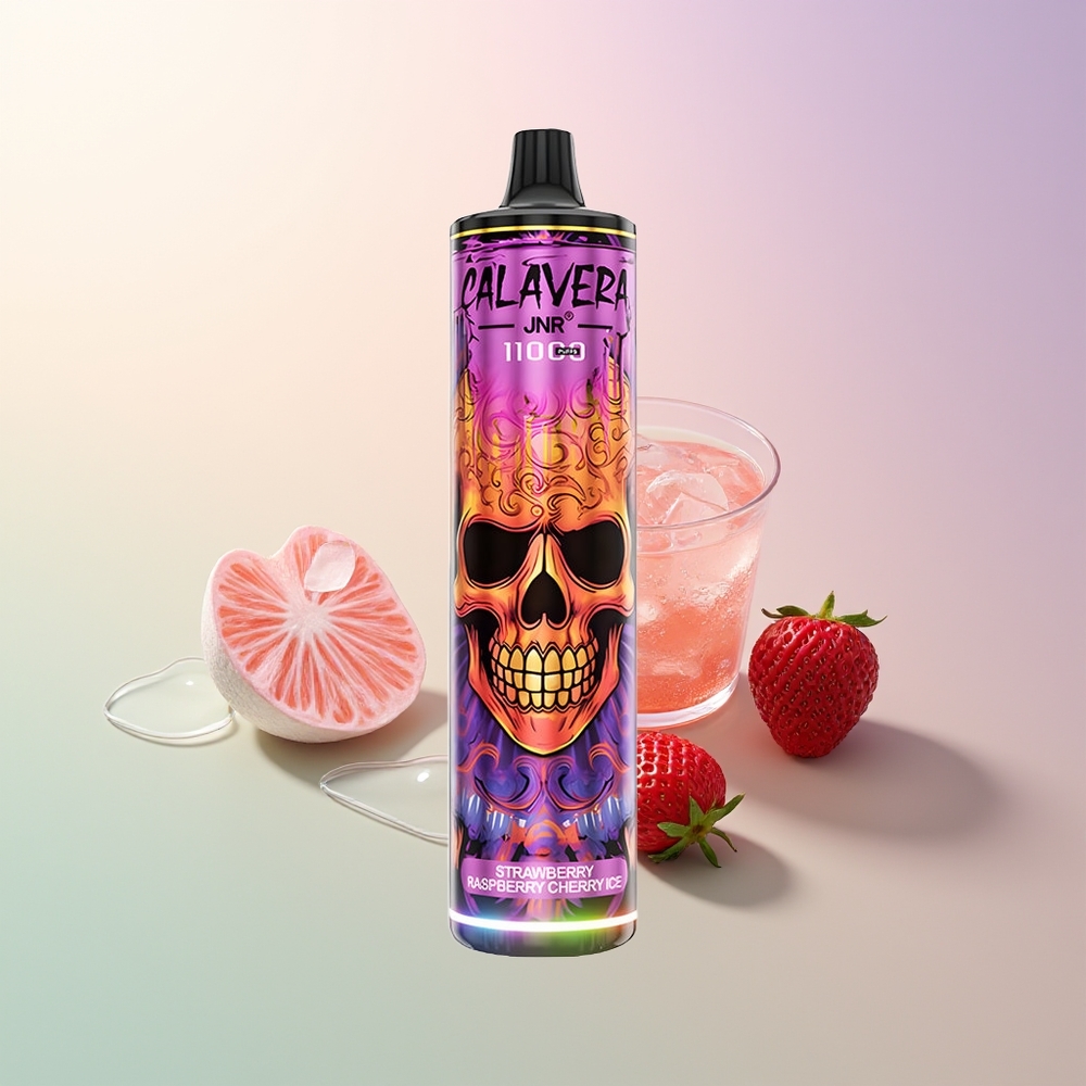 JNR Calavera 11000 Puffs Strawberry Raspberry Cherry Ice Disposable Vape with Type-C Charging 850mAh Battery 21mL E-Liquid 10ohm Mesh Coil 025 Nicotine