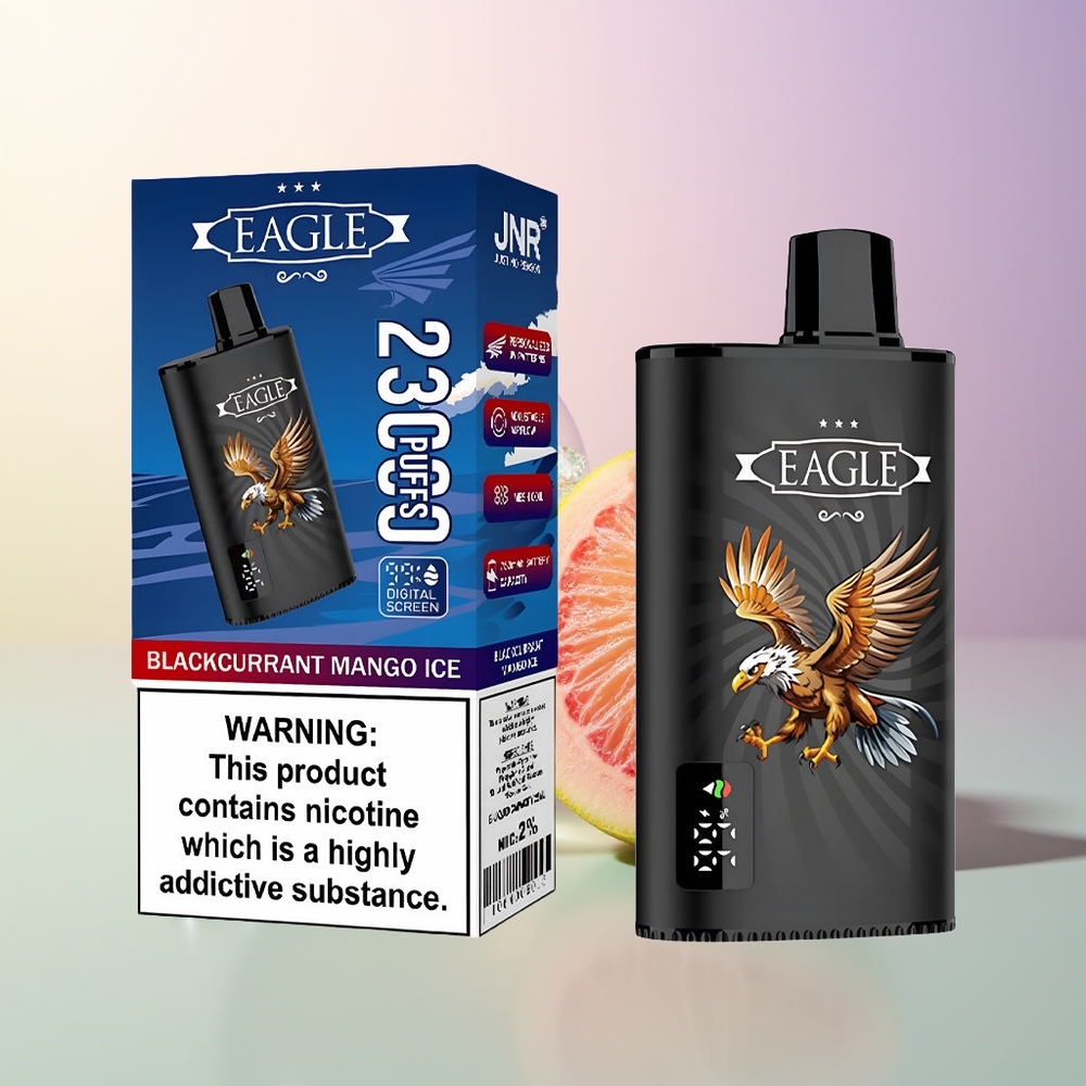 JNR EAGLE Smart 23000 Puffs Blackcurrant Mango Ice Digital Screen 10ohm Mesh Adjustable Airflow 750mAh Type-C 25ml 2 Nicotine