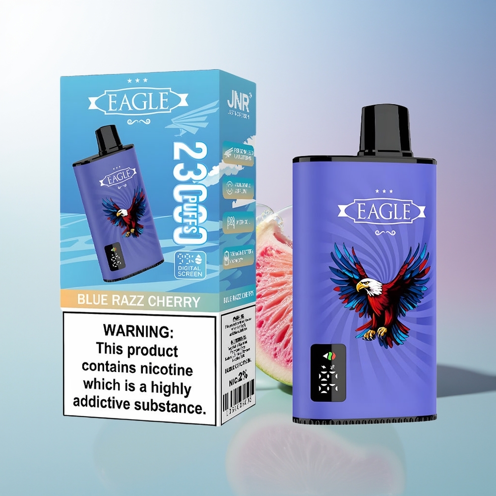 JNR EAGLE Smart 23000 Puffs Blue Razz Cherry Disposable Vape with Digital Screen 10ohm Mesh Coil Adjustable Airflow 750mAh Type-C 25ml