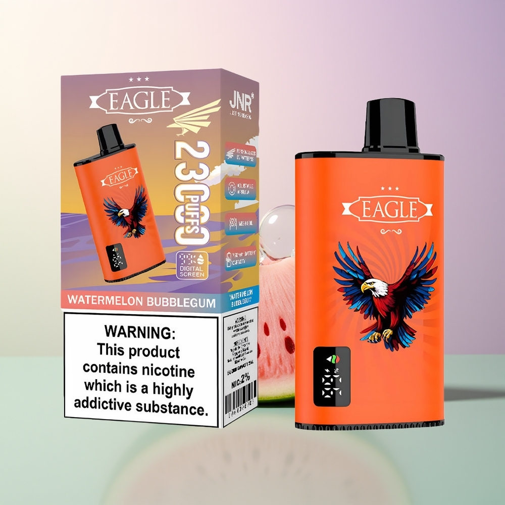 JNR EAGLE Smart 23000 Puffs Watermelon Bubblegum Disposable Vape with Digital Screen 10ohm Mesh Coil Adjustable Airflow 750mAh Type-C 25ml 2 Nicotine