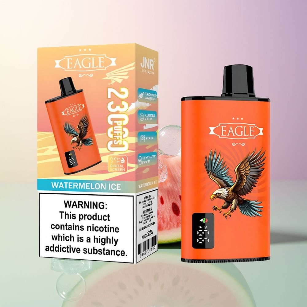 JNR EAGLE Smart 23000 Puffs Watermelon Ice Disposable Vape with Digital Screen 10ohm Mesh Coil Adjustable Airflow 750mAh Type-C 25ml 2 Nicotine