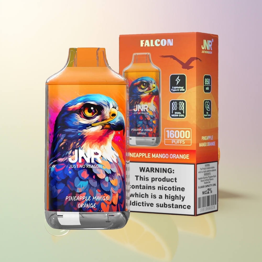 JNR Falcon 16000 Puffs 850mAh 22ml Dual Mesh Pineapple Mango Orange 0/2 Smart LED Type C  Lightning
