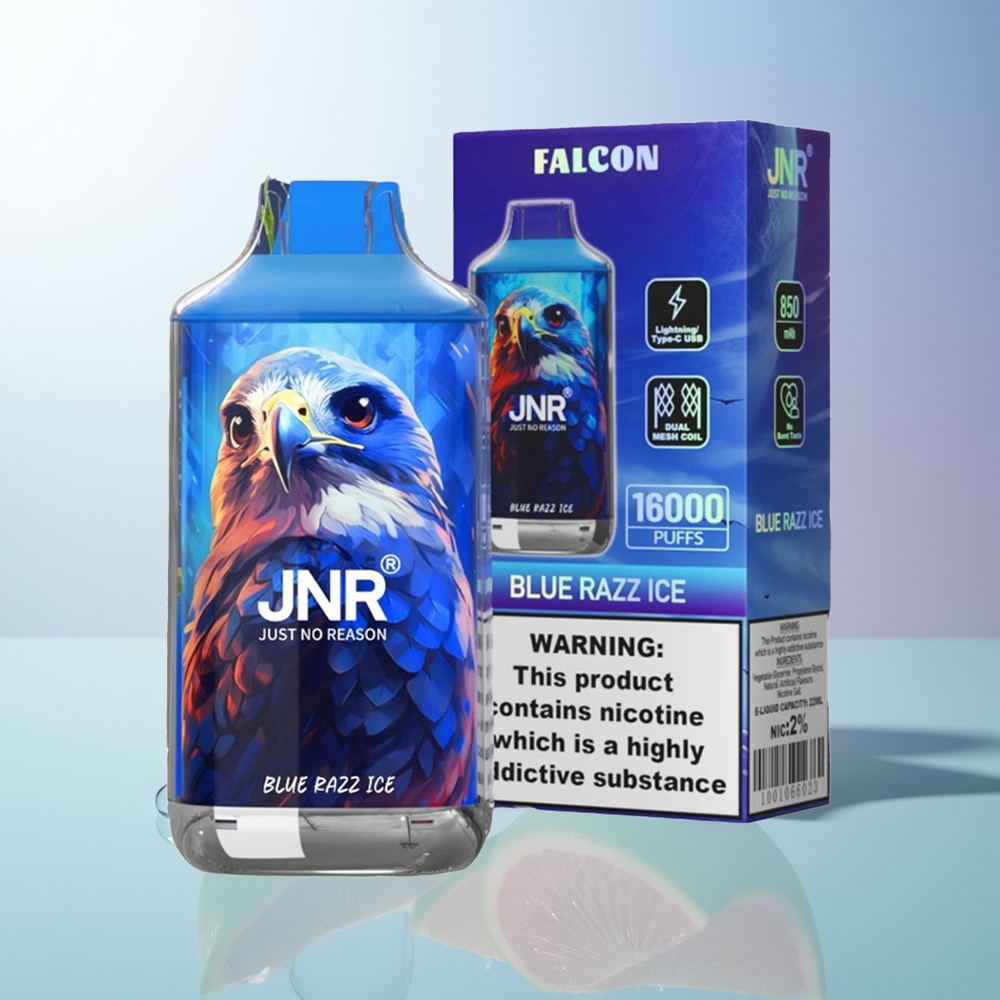 JNR Falcon 16000 Puffs Blue Razz Ice 22ml Dual Mesh 850mAh Type C LED 02