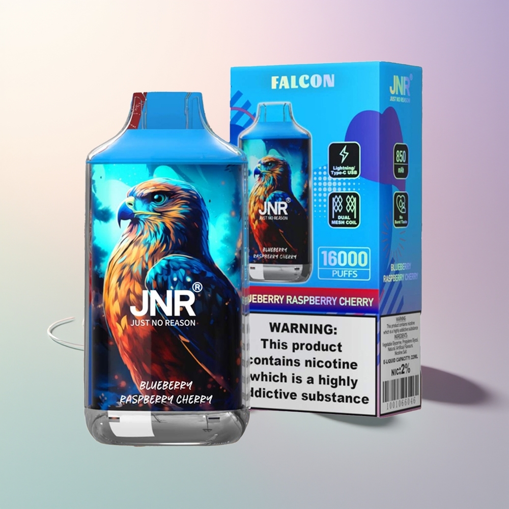 JNR Falcon 16000 Puffs Blueberry Raspberry Cherry 850mAh 22ml Dual Mesh Coil Type C Lightning Smart LED Display 0 2