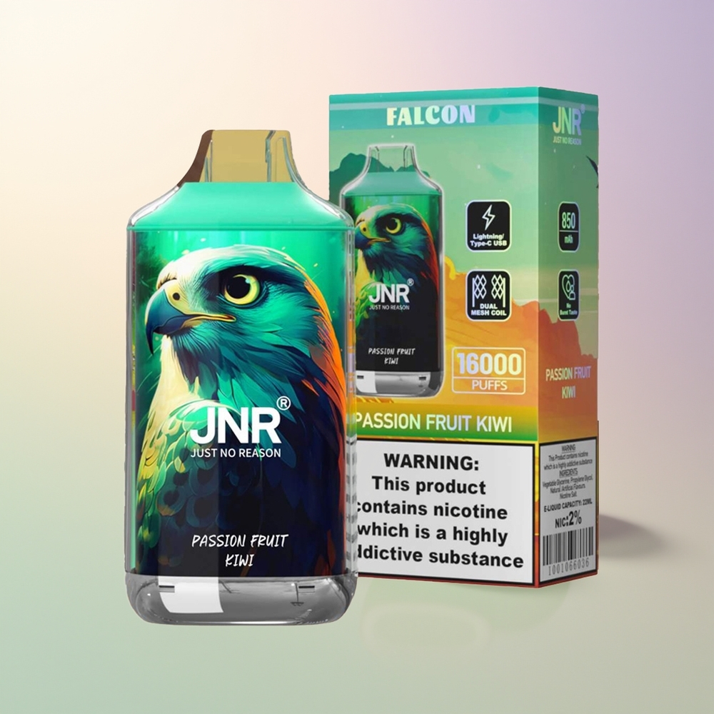 JNR Falcon 16000 Puffs Passion Fruit Kiwi 850mAh 22ml Dual Mesh Coil Type C Lightning Smart LED Display 0 2