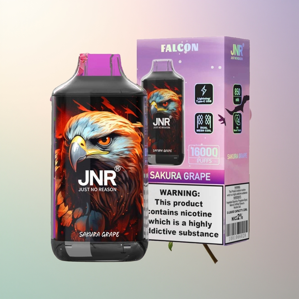 JNR Falcon 16000 Puffs Sakura Grape 850mAh 22ml Dual Mesh Type C LED 02