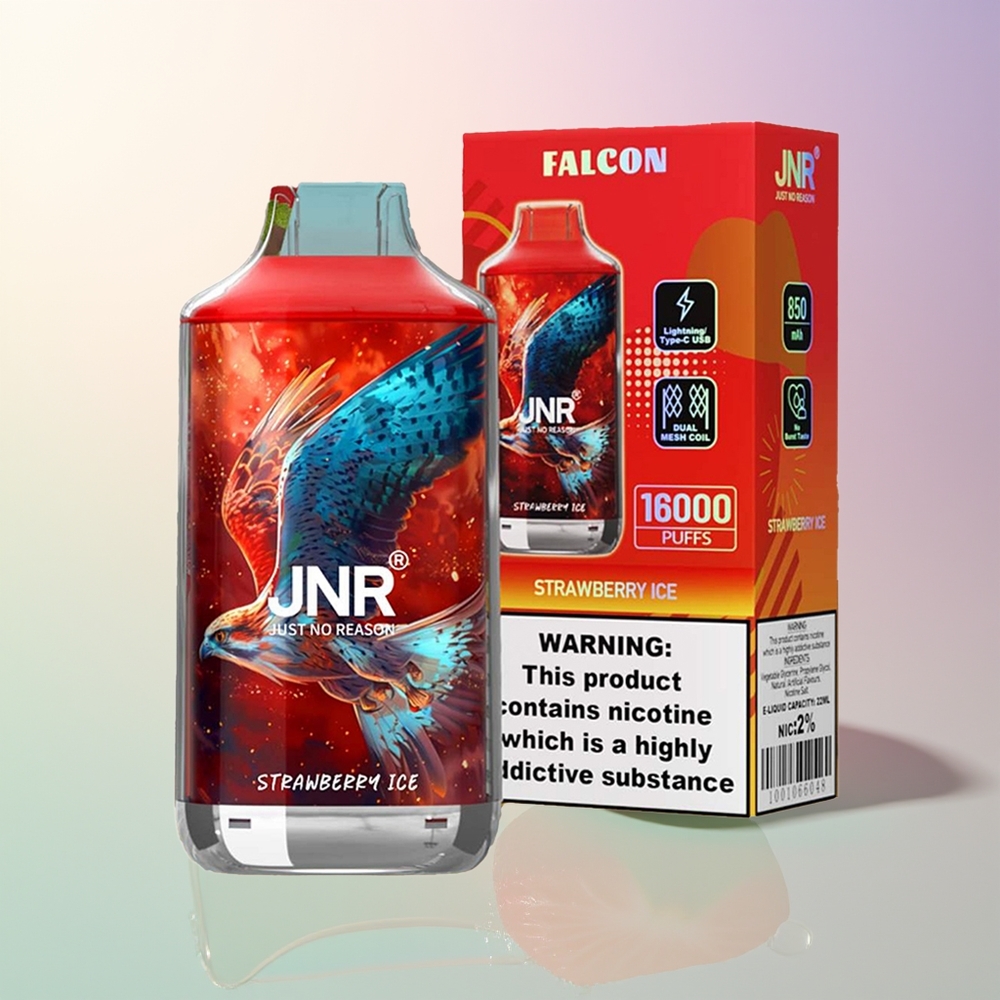JNR Falcon 16000 Puffs Strawberry Ice Dual Mesh 22ml 850mAh Type C LED 02