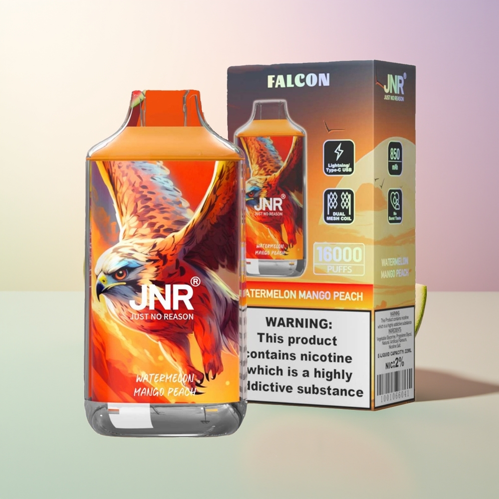 JNR Falcon 16000 Puffs Watermelon Mango Peach 850mAh 22ml Dual Mesh Coil Type C LED 02