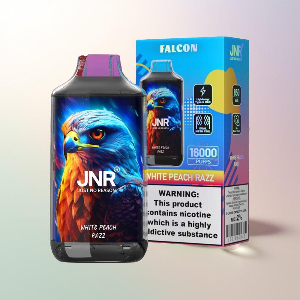 JNR Falcon 16000 Puffs White Peach Raspberry 850mAh 22ml Dual Mesh Type C LED 0/2