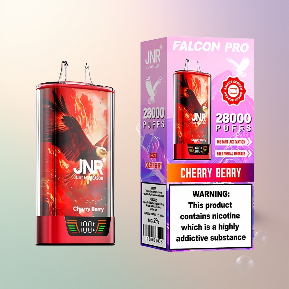JNR Falcon Pro 28000 28000 Puffs Cherry Berry Smart Display Dual Mesh Coil