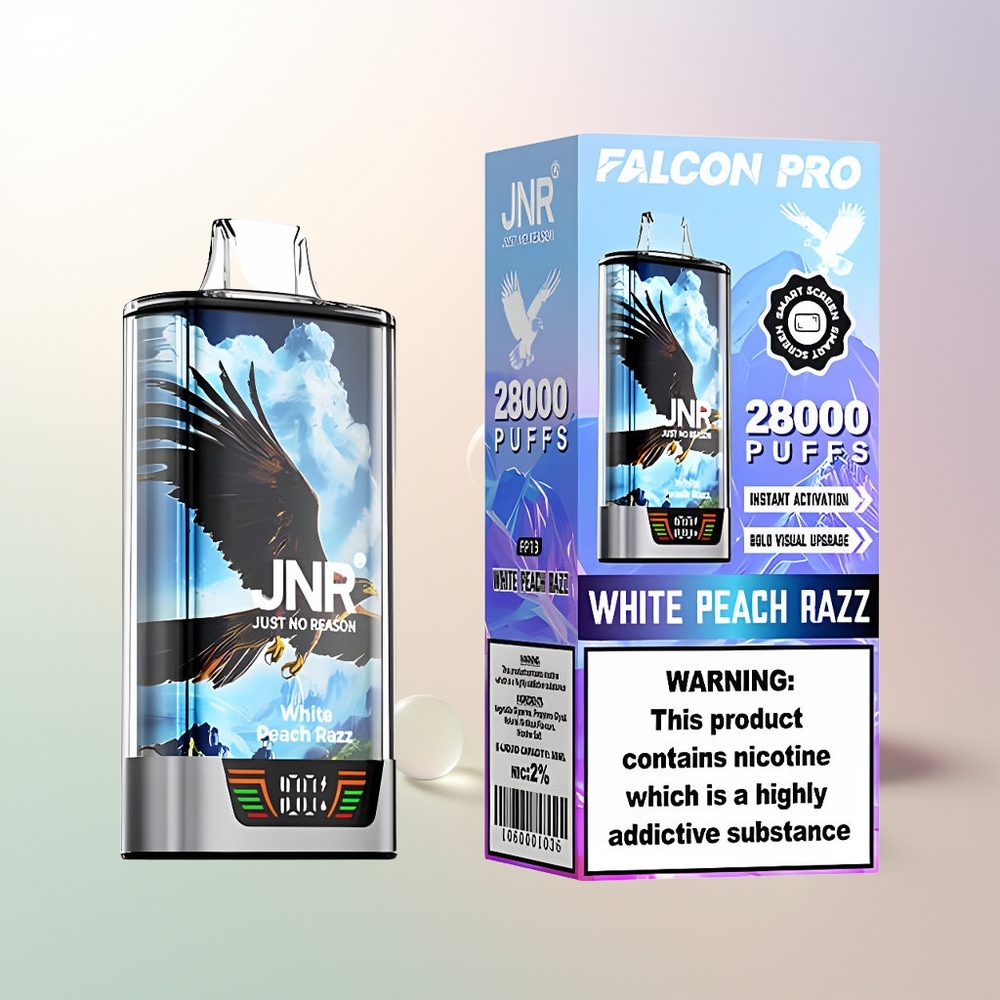 JNR Falcon Pro 28000 30ml Dual Mesh White Peach Razz MTL