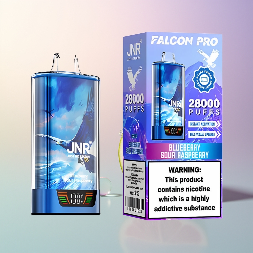 JNR Falcon Pro 28000 MTL Dual Mesh Blueberry Sour Raspberry USB-C Smart Display