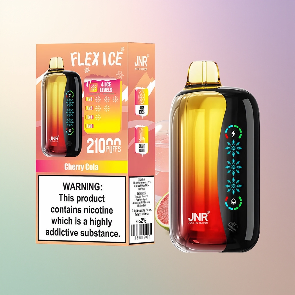 JNR Flex Ice 21000 Puffs Disposable Vape Cherry Cola Touch Screen Airflow Adjustable 26ml 12 Ohm Dual Mesh Type-C