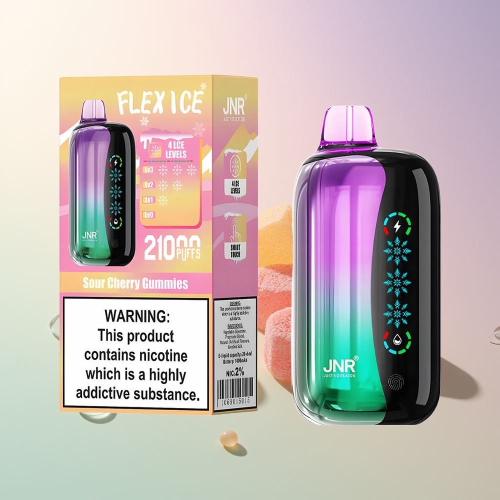 JNR Flex Ice 21000 Puffs Sour Cherry Gummies Adjustable Airflow Touch Screen Dual Mesh