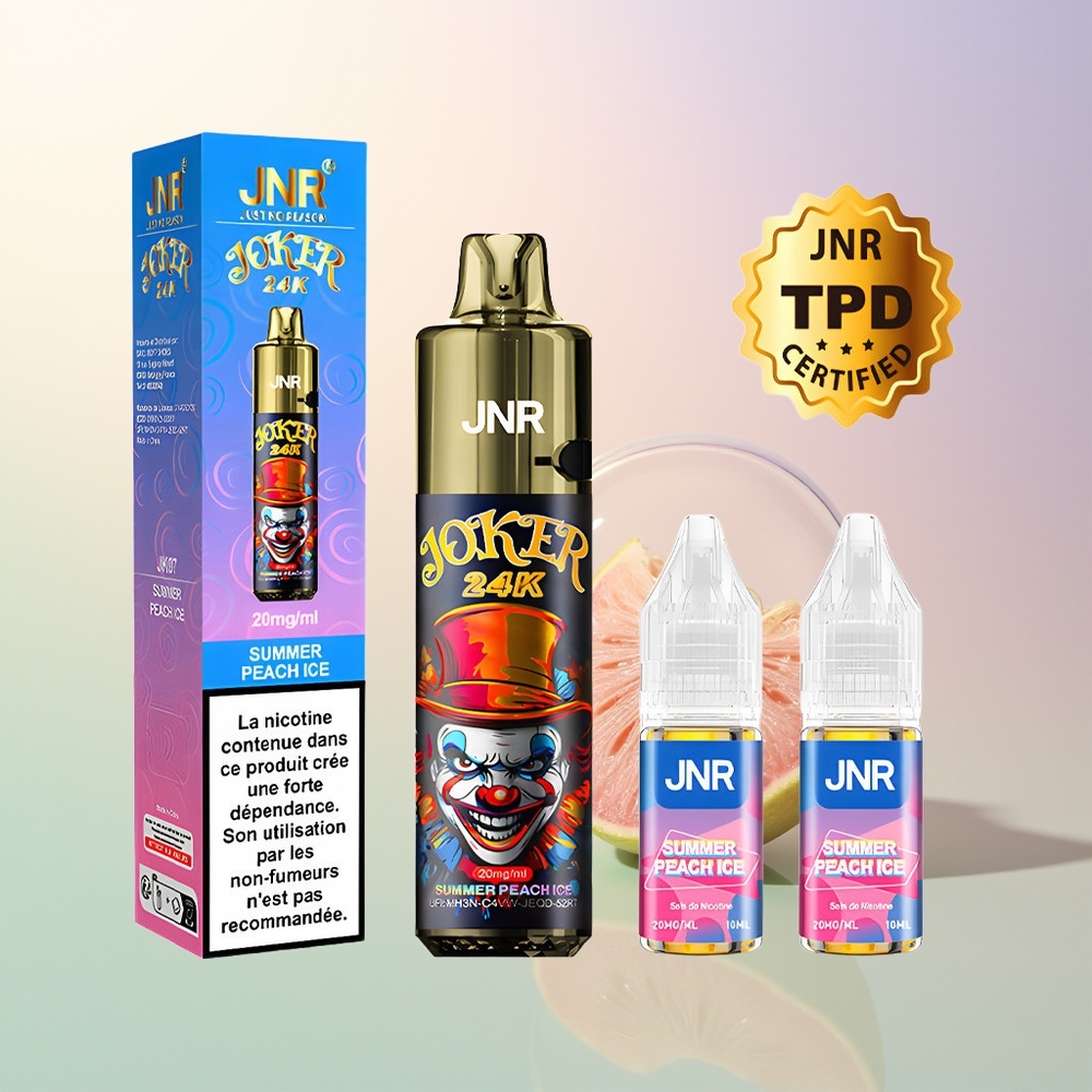JNR Joker 24000 Puffs Summer Peach Ice Refillable 2+10ml Visible E-liquid 800mAh Type-C 2