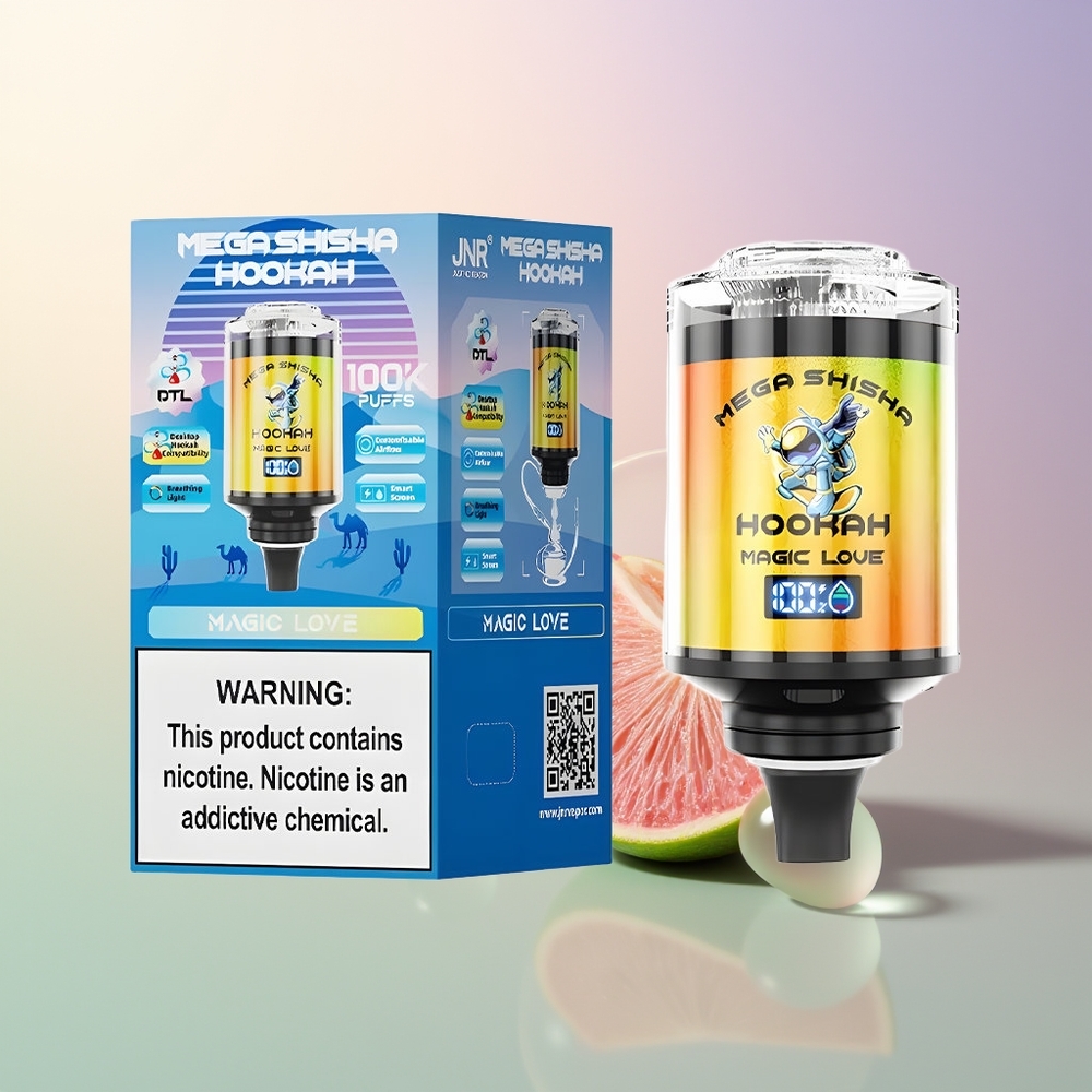 JNR Mega Shisha Hookah 100K 60mL 2200mAh Type-C Smart Screen Adjustable Airflow Magic Love