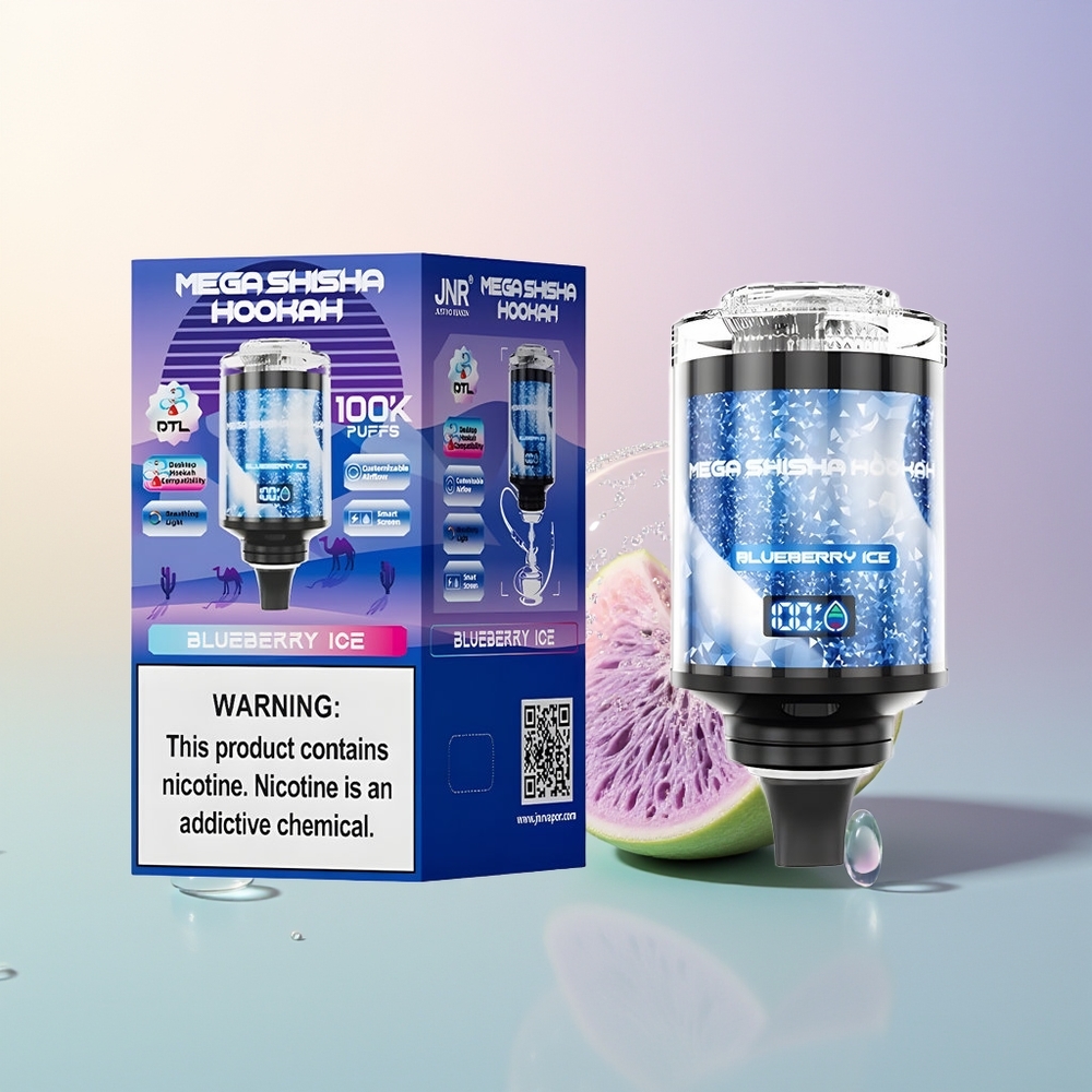 JNR Mega Shisha Hookah 100K Blueberry Ice Desktop 2200mAh Smart Screen Adjustable Airflow