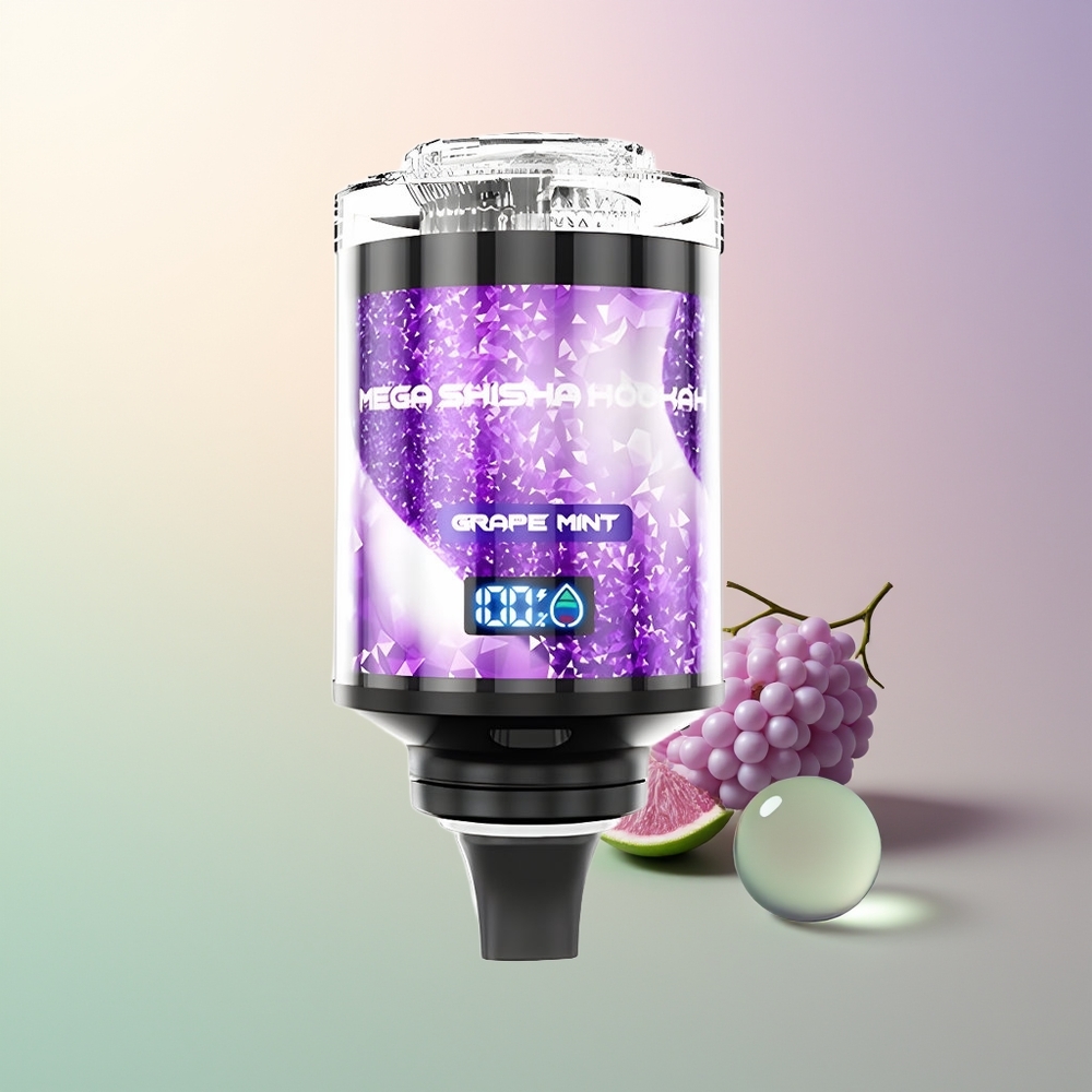 JNR Mega Shisha Hookah 100K Grape Mint Desktop Interactive Smart Screen Adjustable Airflow Type-C Fast Charging 2200mAh 60mL