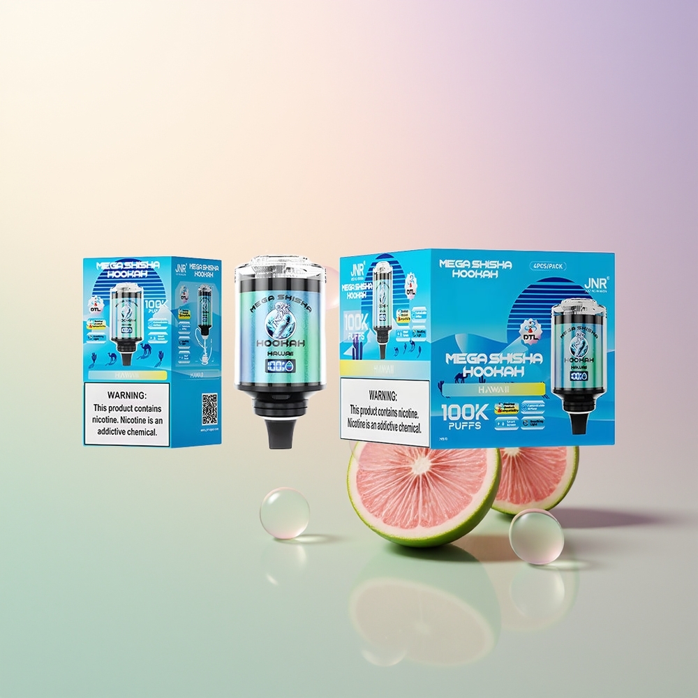 JNR Mega Shisha Hookah 100K Hawaii 60mL 2200mAh Type-C Smart Screen Adjustable Airflow 2 Nicotine