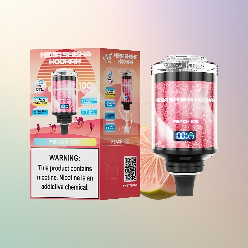 JNR Mega Shisha Hookah 100K Peach Ice Desktop Type-C Smart Screen Adjustable Airflow