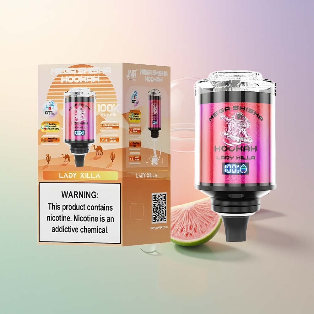 JNR Mega Shisha Hookah 100K Puffs Lady Killa Desktop Compatibility 60mL 2200mAh Type-C Fast Charging Interactive Smart Screen Adjustable Airflow 2 Nicotine