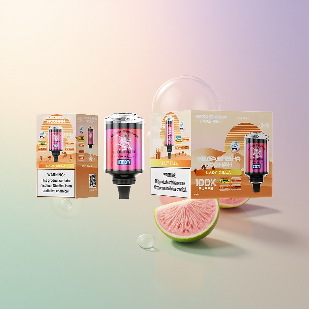 JNR Mega Shisha Hookah 100K Puffs Lady Killa Desktop Compatibility 60mL 2200mAh Type-C Fast Charging Interactive Smart Screen Adjustable Airflow 2 Nicotine