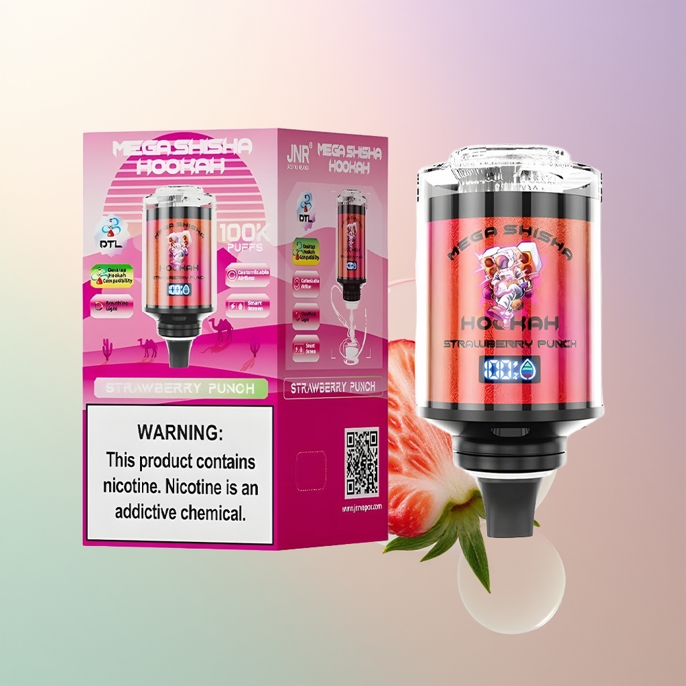 JNR Mega Shisha Hookah 100K Strawberry Punch Desktop Smart Screen Adjustable Airflow