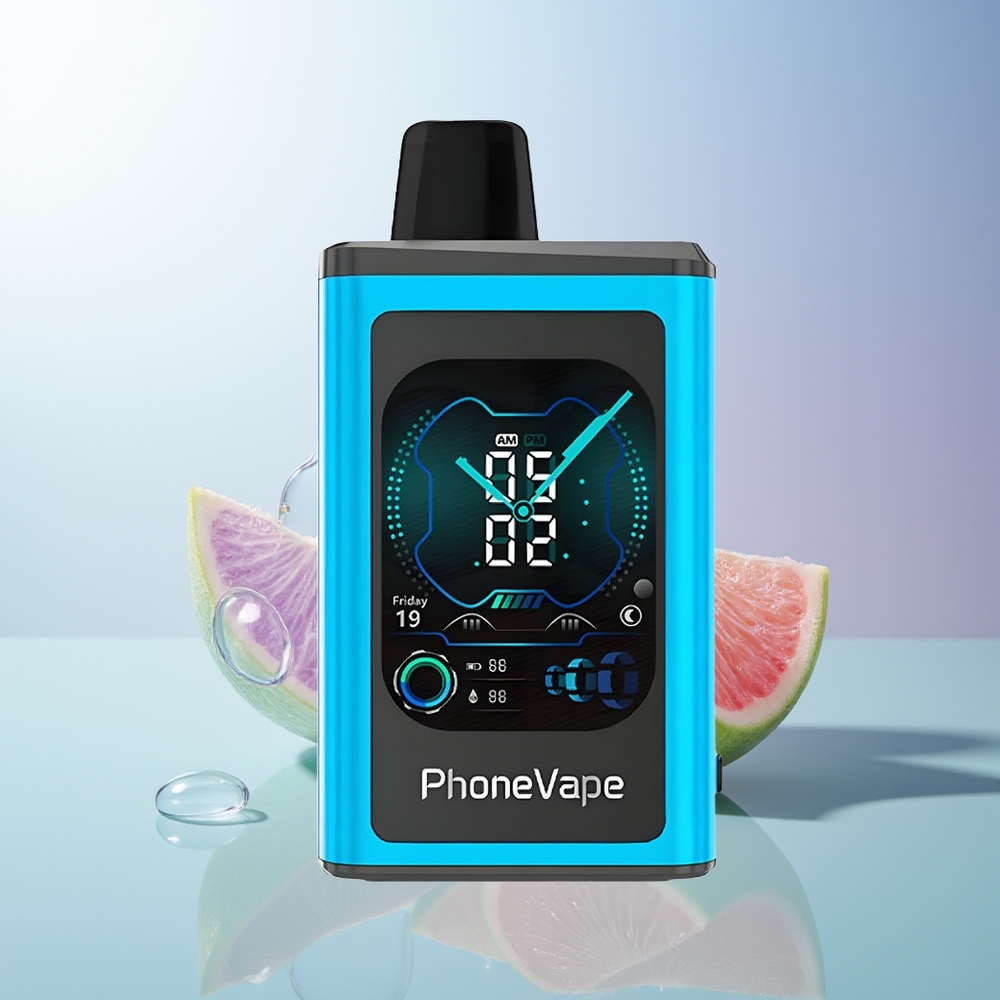 JNR PhoneVape 30000 Blue Razz Ice Rechargeable Turbo Adjustable Airflow App Display