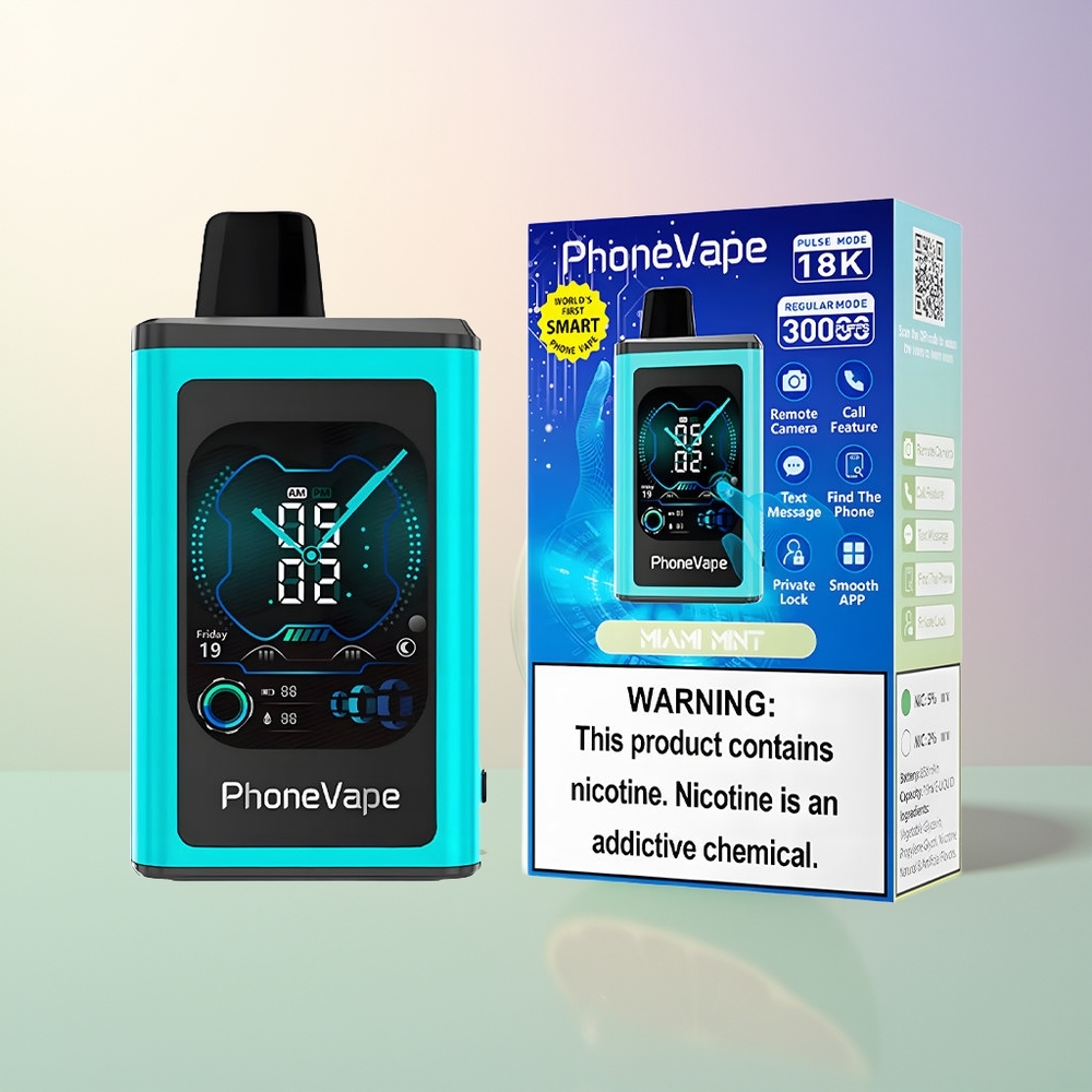 JNR PhoneVape 30000 Miami Mint Rechargeable Turbo Adjustable Airflow App Control Call Text Camera Lock Display 25