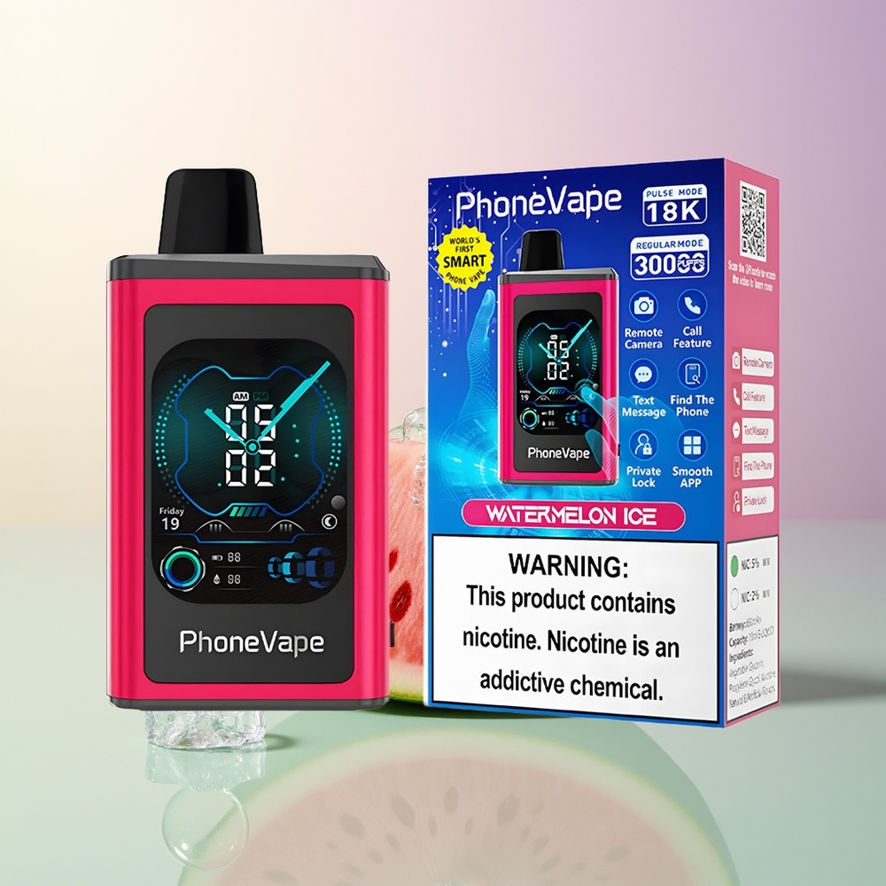 JNR PhoneVape 30000 Puffs Watermelon Ice Rechargeable Turbo Adjustable Airflow App Controlled Display