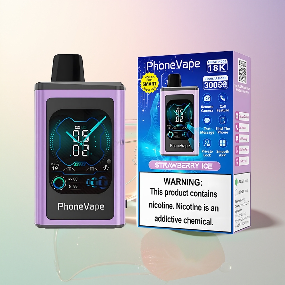 JNR PhoneVape 30000 Strawberry Ice Rechargeable Turbo Adjustable Airflow App-Controlled Display