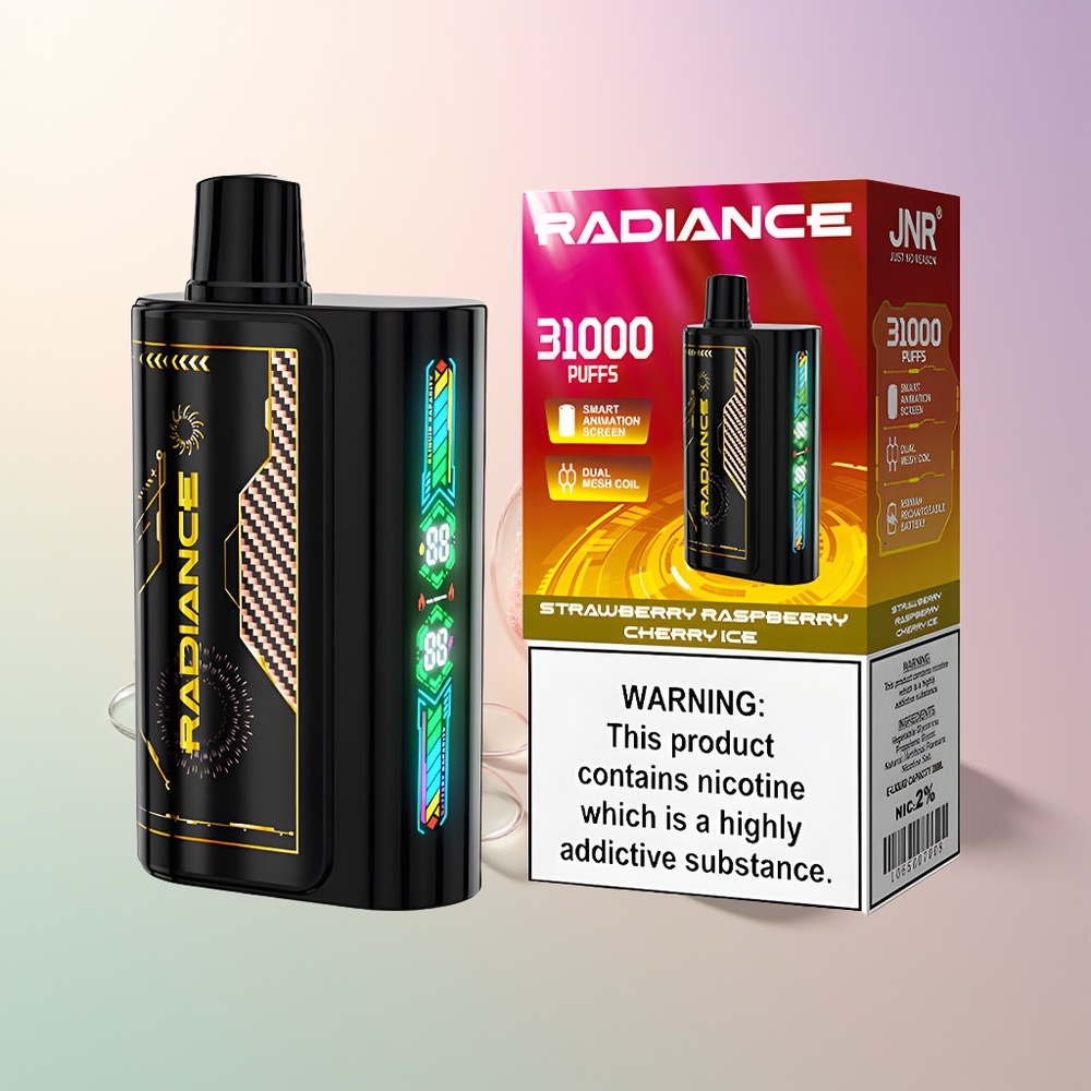 JNR Radiance 31000 Puffs Strawberry Raspberry Cherry Ice 28ml Dual Mesh 950mAh Rechargeable 2 Nicotine