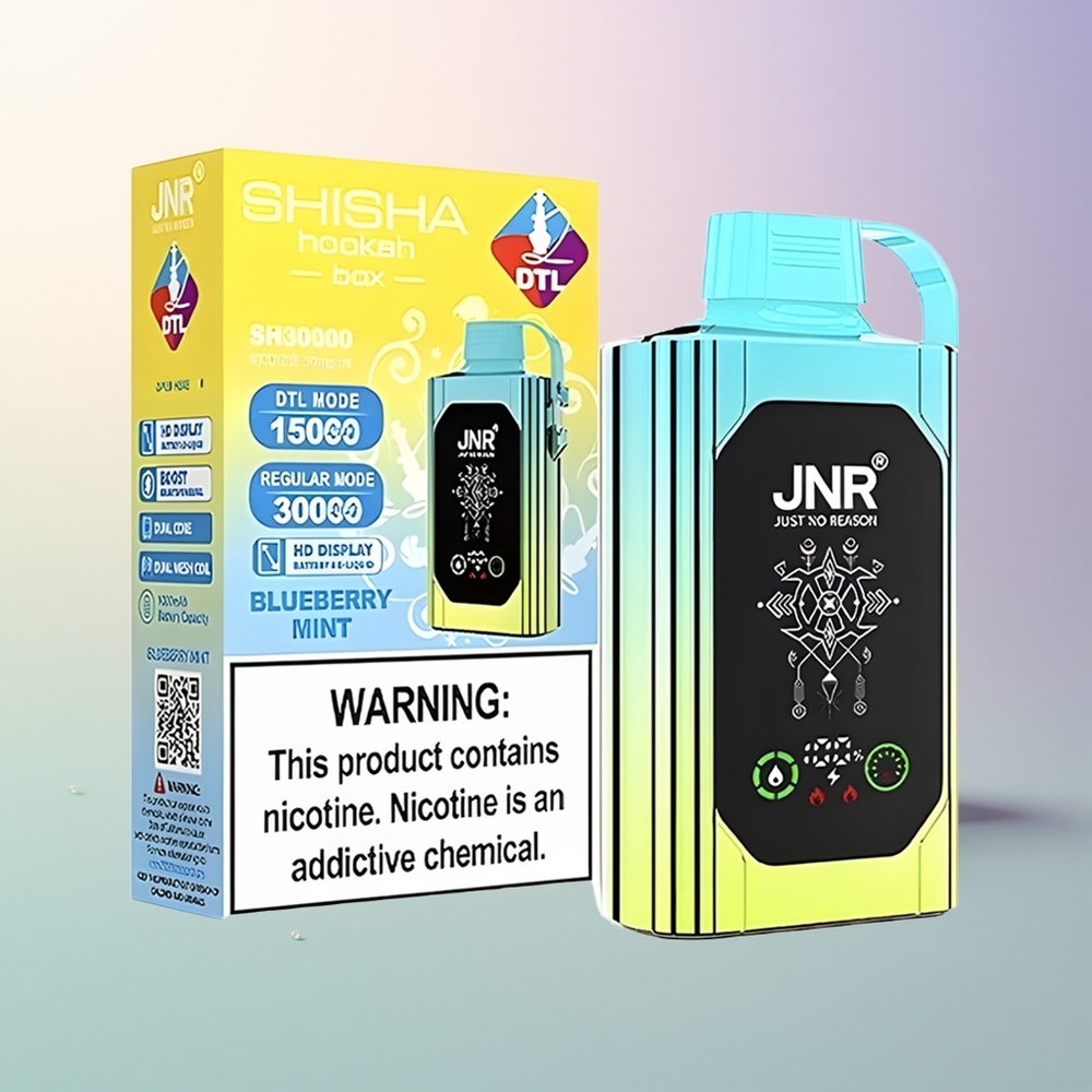JNR Shisha Hookah Box 20500 Puffs Blueberry Mint HD Display 1000mAh 25ml Dual Mesh Coil Type-C 025