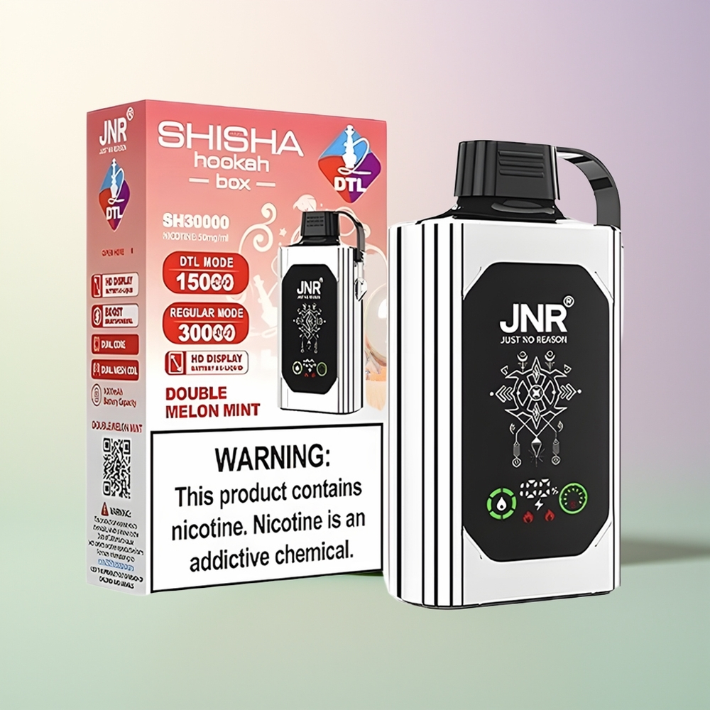 JNR Shisha Hookah Box 20500 Puffs Double Melon Mint HD Display 1000mAh 25ml Dual Mesh Coil Type-C 0/2/5