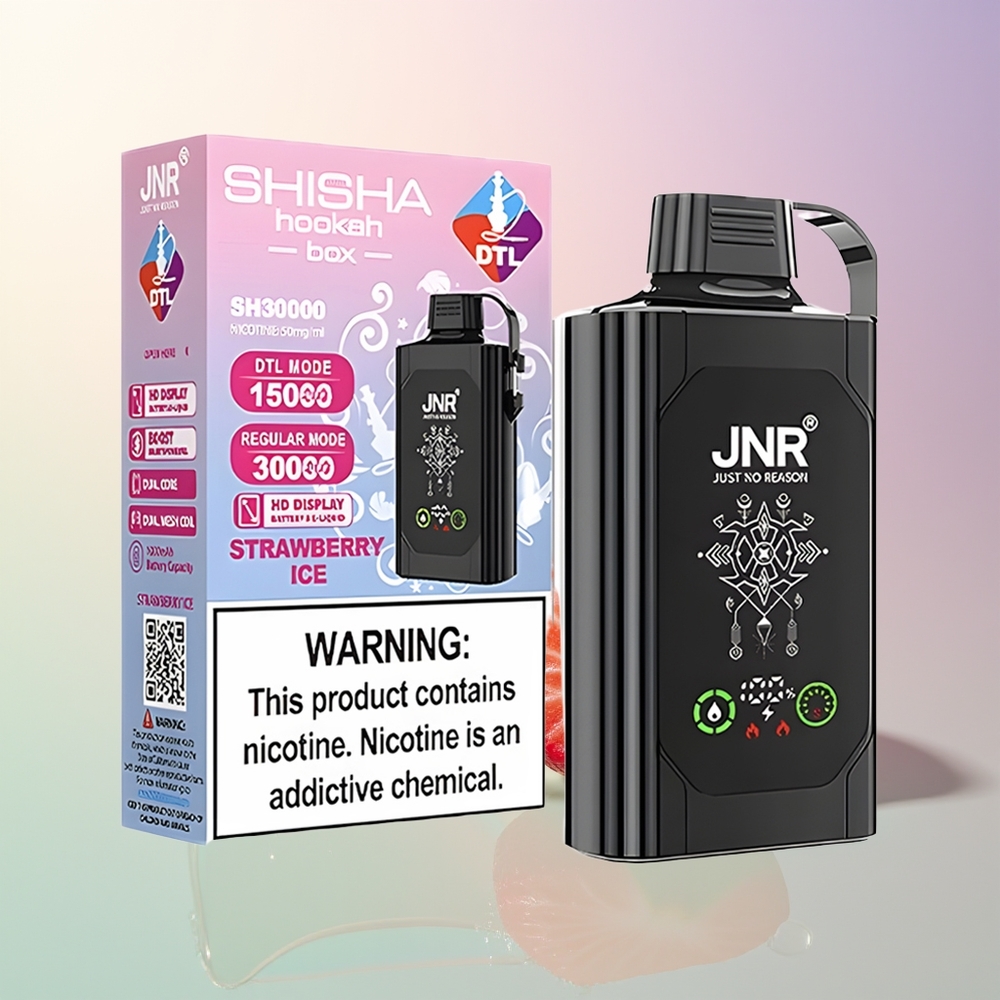 JNR Shisha Hookah Box 20500 Puffs Strawberry Ice HD Display 1000mAh 25ml Dual Mesh Coil Type-C 0/2/5