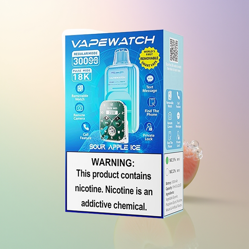 JNR VapeWatch 30000 Puffs 19mL 5 Sour Apple Ice Dual Mesh Type-C Disposable Vape