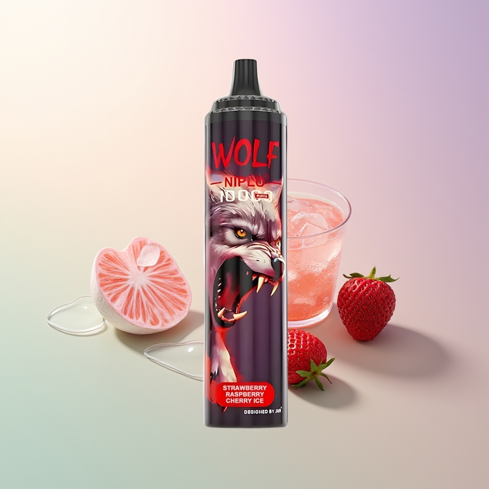 JNR Wolf Niplo 10000 Puffs Strawberry Raspberry Cherry Ice Mesh 10 Ohm 650mAh Type-C 20ml 0/2/5