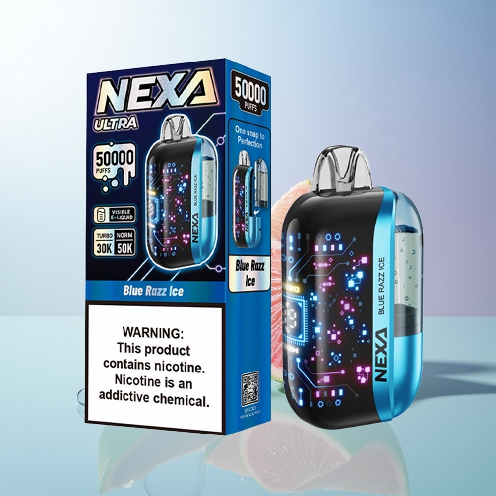 NEXA Ultra 50000 Puffs Blue Razz Ice Disposable Vape 20ml 800mah 5 09ohm Dual Mesh 3D Curved Screen Type-C