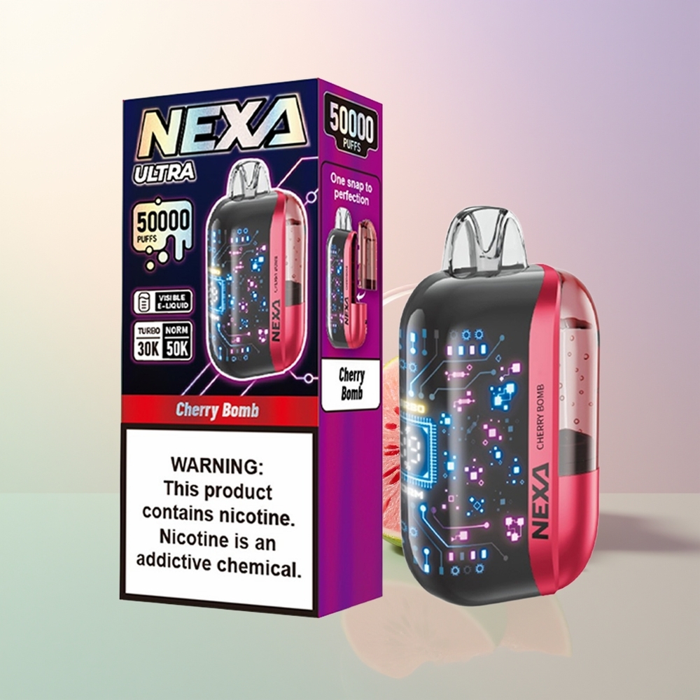 NEXA Ultra 50000 Puffs Cherry Bomb 20ml 800mAh 5 09ohm Dual Mesh 3D Curved Screen Type-C