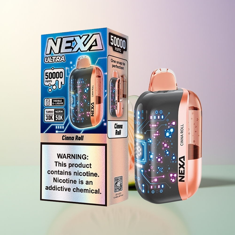 NEXA Ultra 50000 Puffs Disposable Vape Cinna Roll 20ml 800mAh 5 09ohm Dual Mesh 3D Curved Screen Type-C