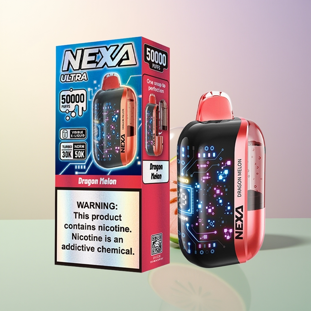 NEXA Ultra 50000 Puffs Dragon Melon 20ml 800mah 5 09ohm Dual Mesh 3D Curved Screen Type-C