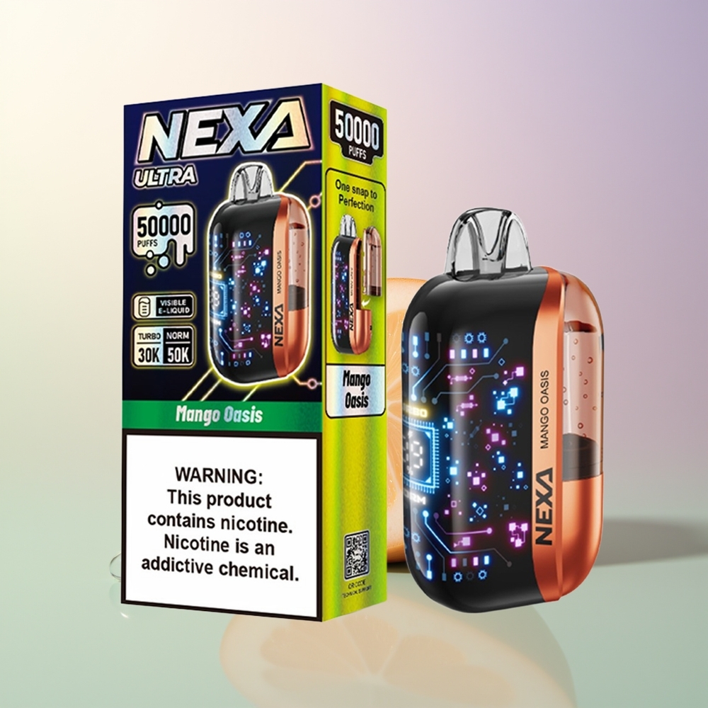 NEXA Ultra 50000 Puffs Mango Oasis 20ml 800mah 5 Type-C 09ohm Dual Mesh 3D Curved Screen