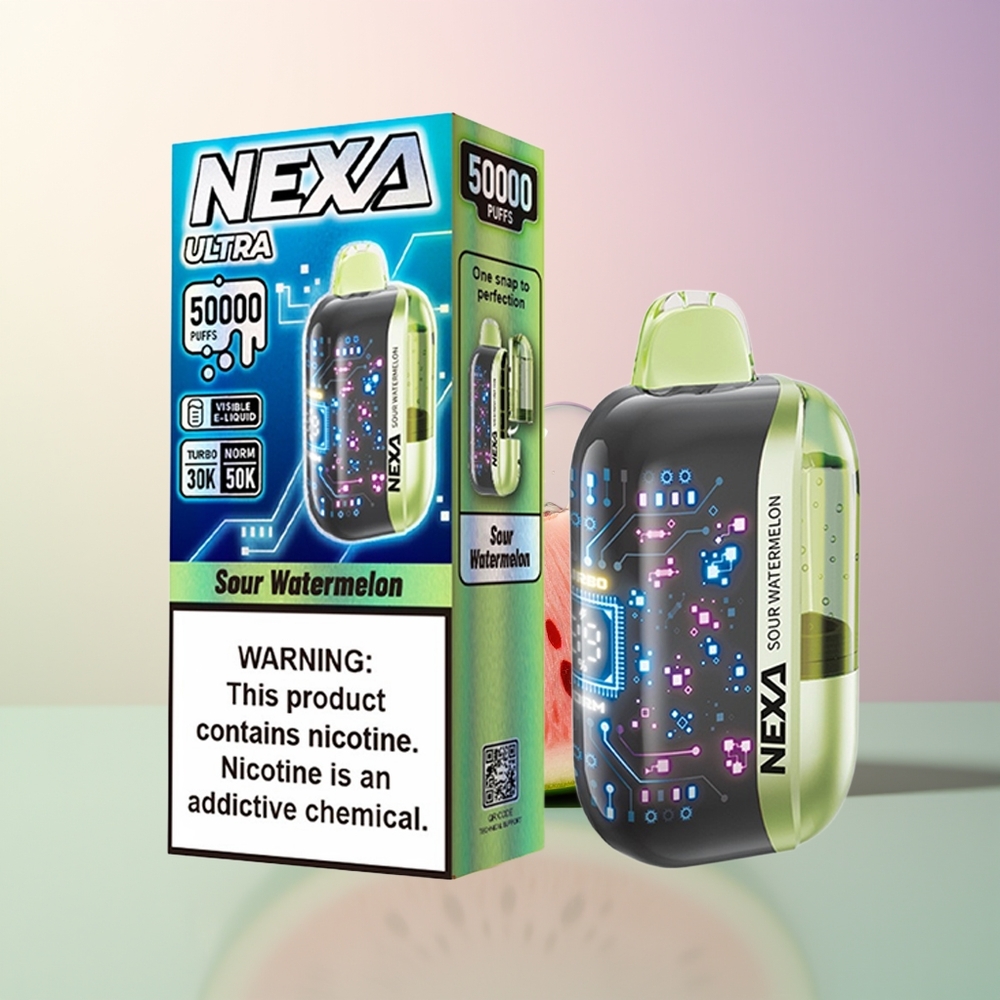 NEXA Ultra 50000 Puffs Sour Watermelon 20ml 800mAh 5 Type-C 3D Curved Screen 09ohm Dual Mesh