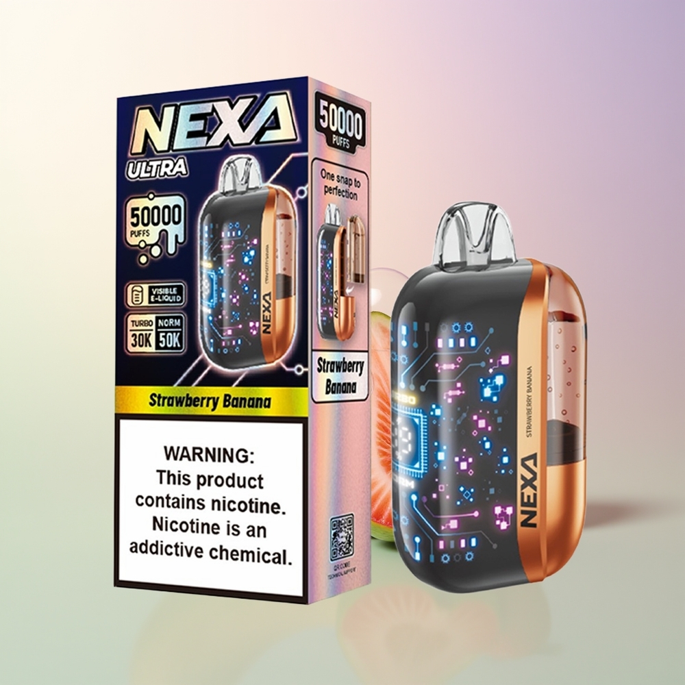 NEXA Ultra 50000 Puffs Strawberry Banana 20ml 800mAh 5 09ohm Dual Mesh 3D Curved Screen Type-C