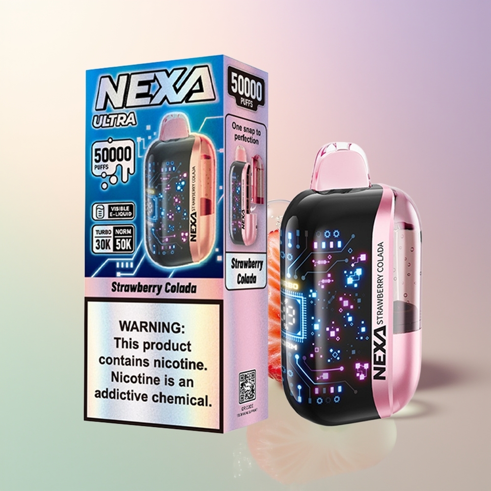 NEXA Ultra 50000 Puffs Strawberry Colada 20ml 800mah 5 09ohm Dual Mesh 3d Curved Screen Type-c