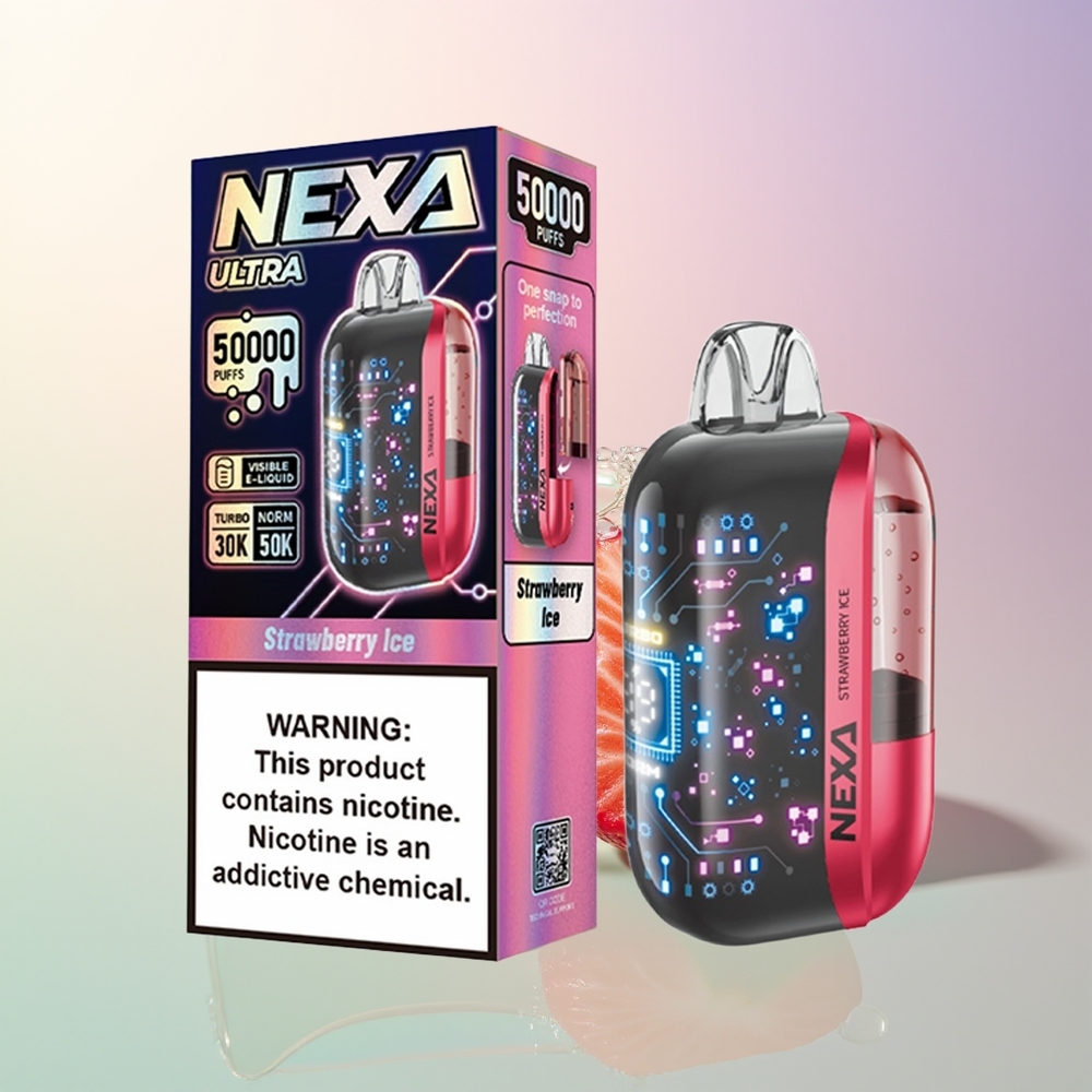 NEXA Ultra 50000 Puffs Strawberry Ice 20ml 800mAh 5 Dual Mesh 09ohm Type-C 3D Screen