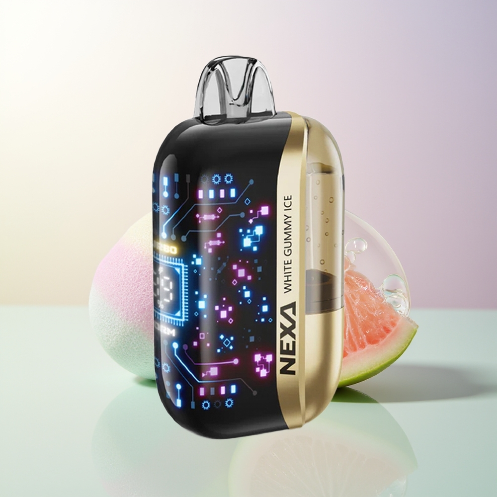 NEXA Ultra 50000 Puffs White Gummy Ice 20ml 800mAh 5 Dual Mesh 09ohm Type-C 3D Curved Screen
