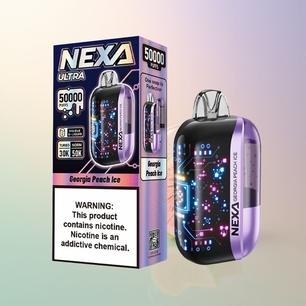 NEXA Ultra 50K 50000 Puffs Georgia Peach Ice 20ml 800mah 5 09ohm Dual Mesh 3D Curved Screen Type-C